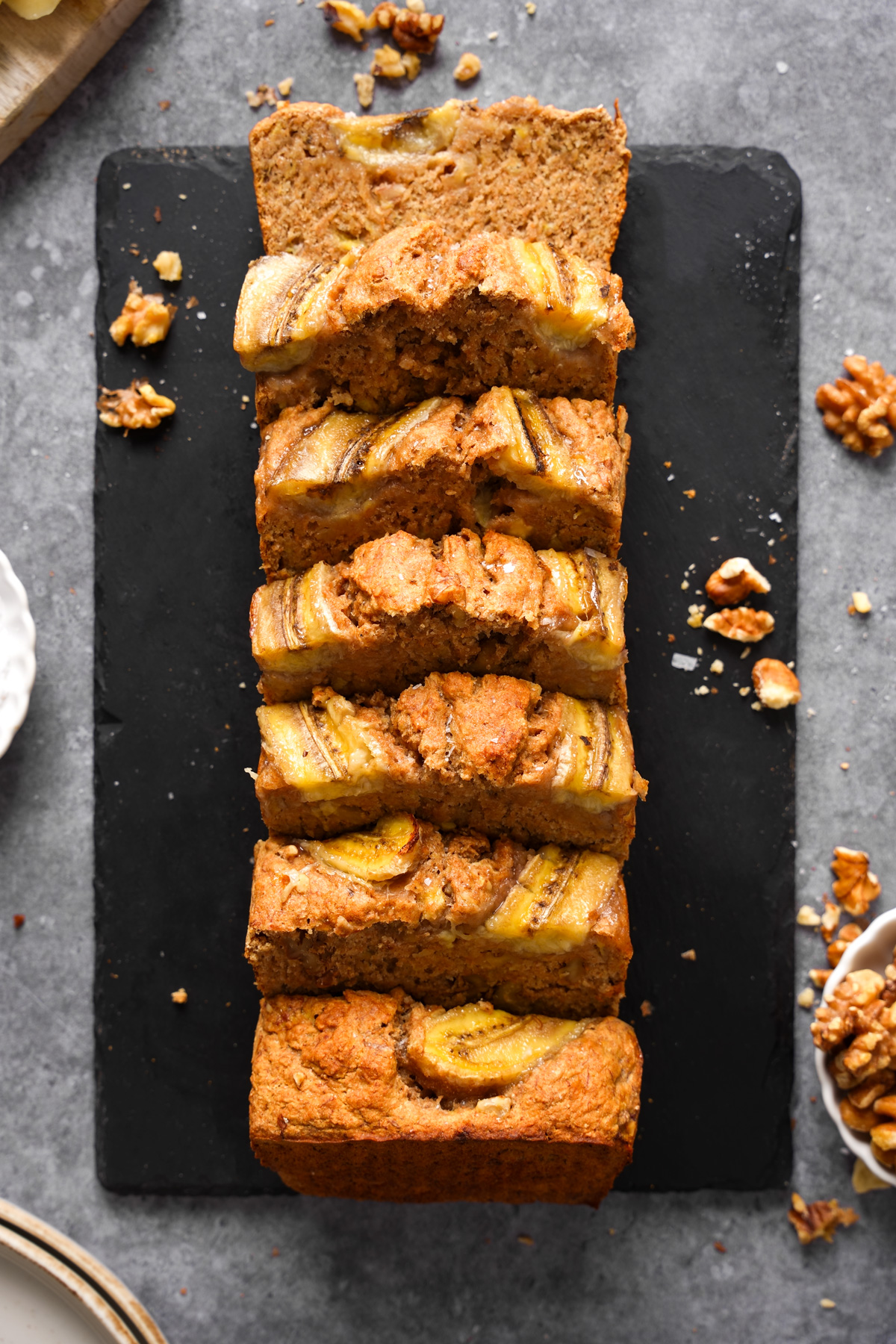 the slices of banana bread leaning against each other