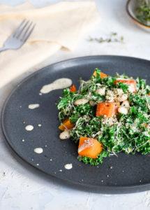 a winter dinner salad recipe with kale and butternut squash