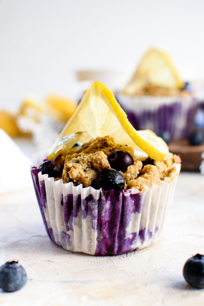 plant based lemon blueberry muffins