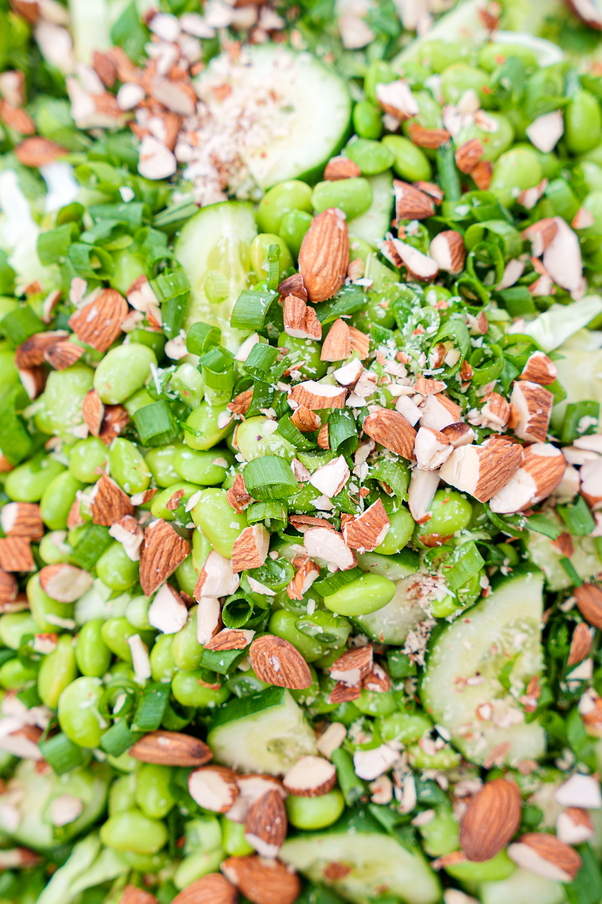 close up of the crunchy raw vegan salad recipe to show all the textures