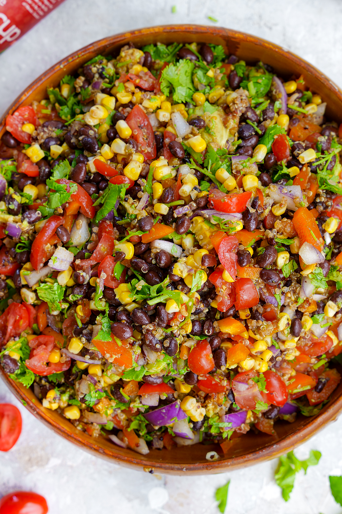 close up of the mixed quinoa caviar showing the vibrant plant based ingredients