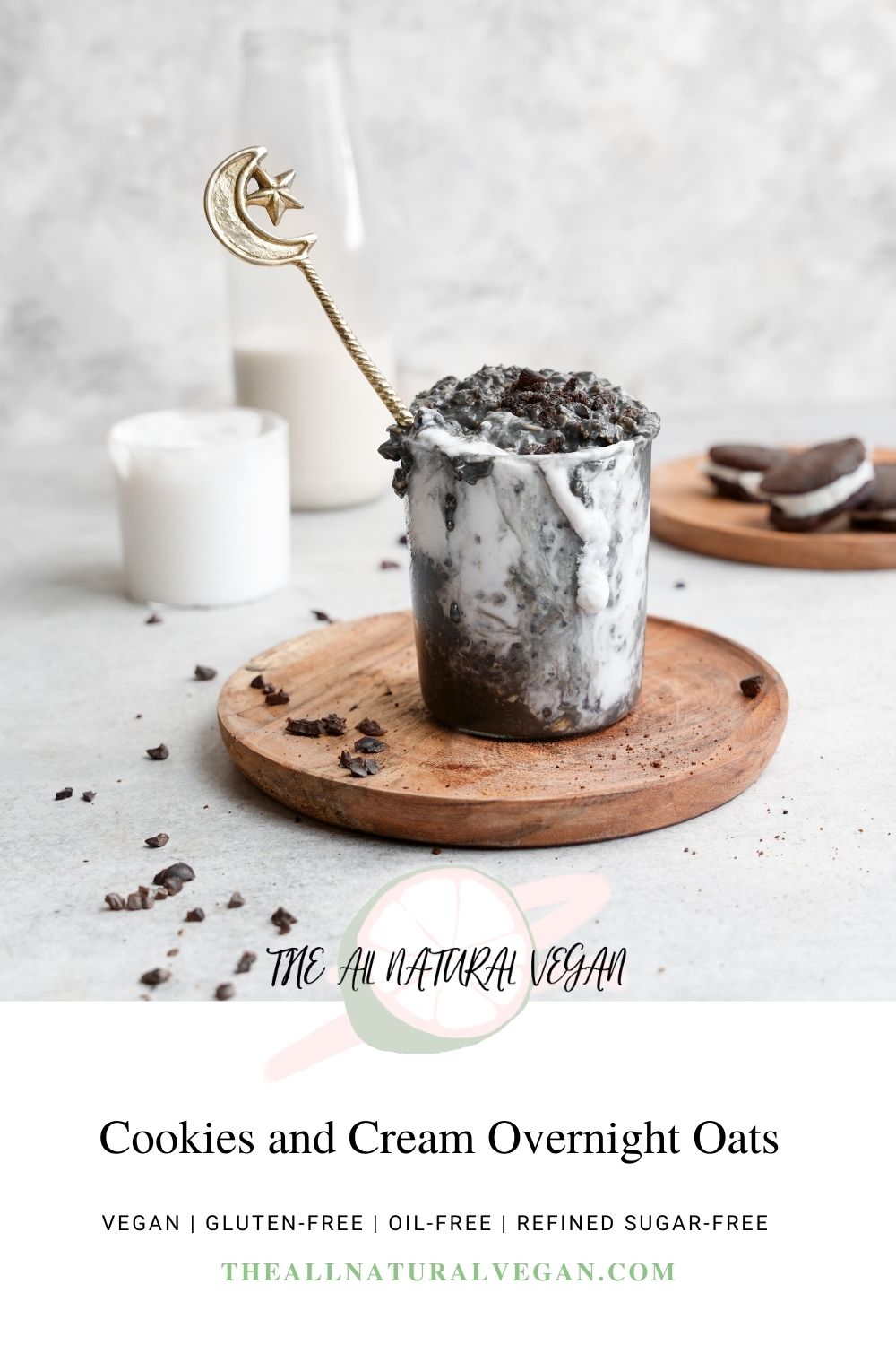 cookies and cream overnight oats vegan, gluten-free, oil-free, and refined sugar-free