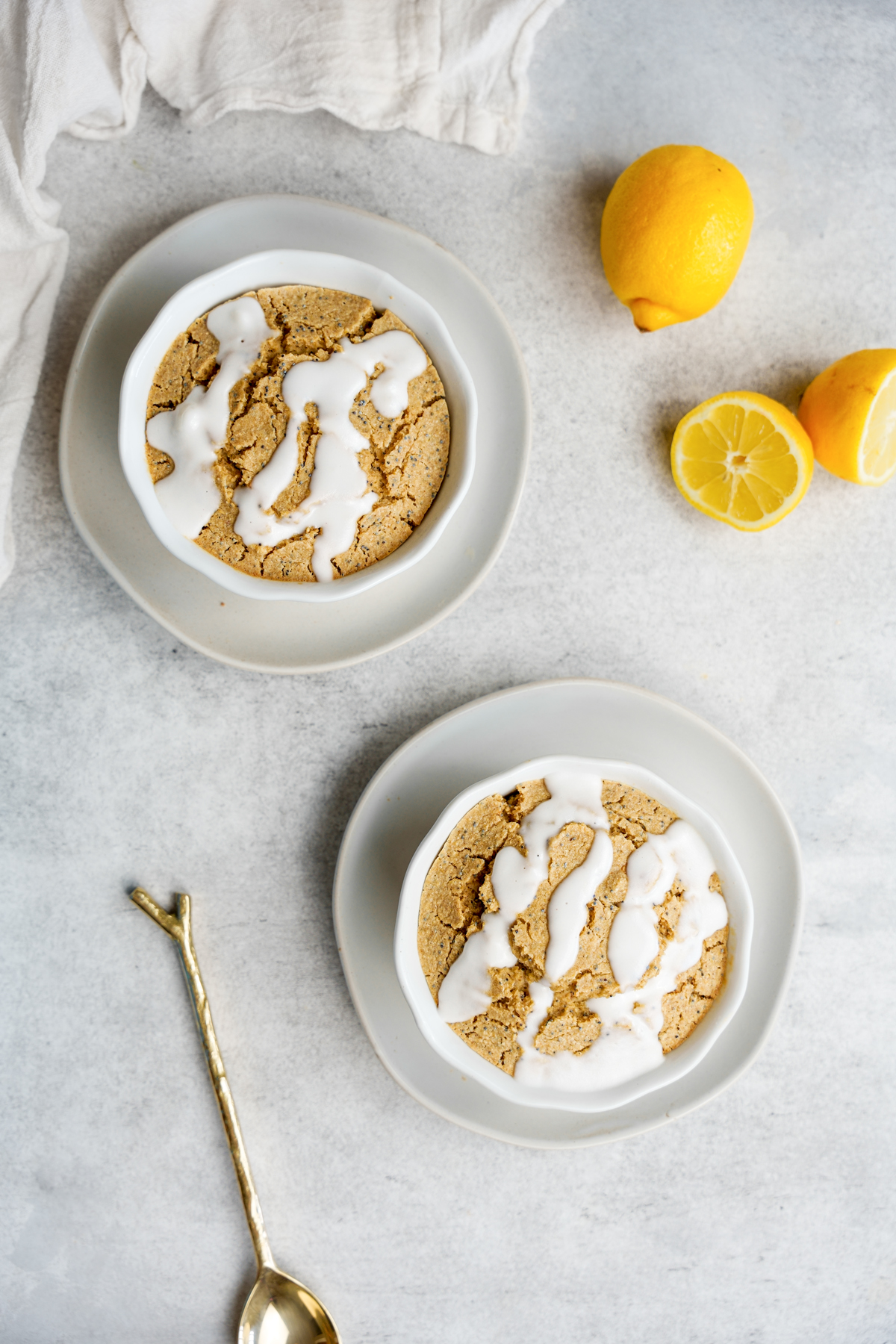 looking down at the lemon oatmeal with the healthy sugar-free glaze