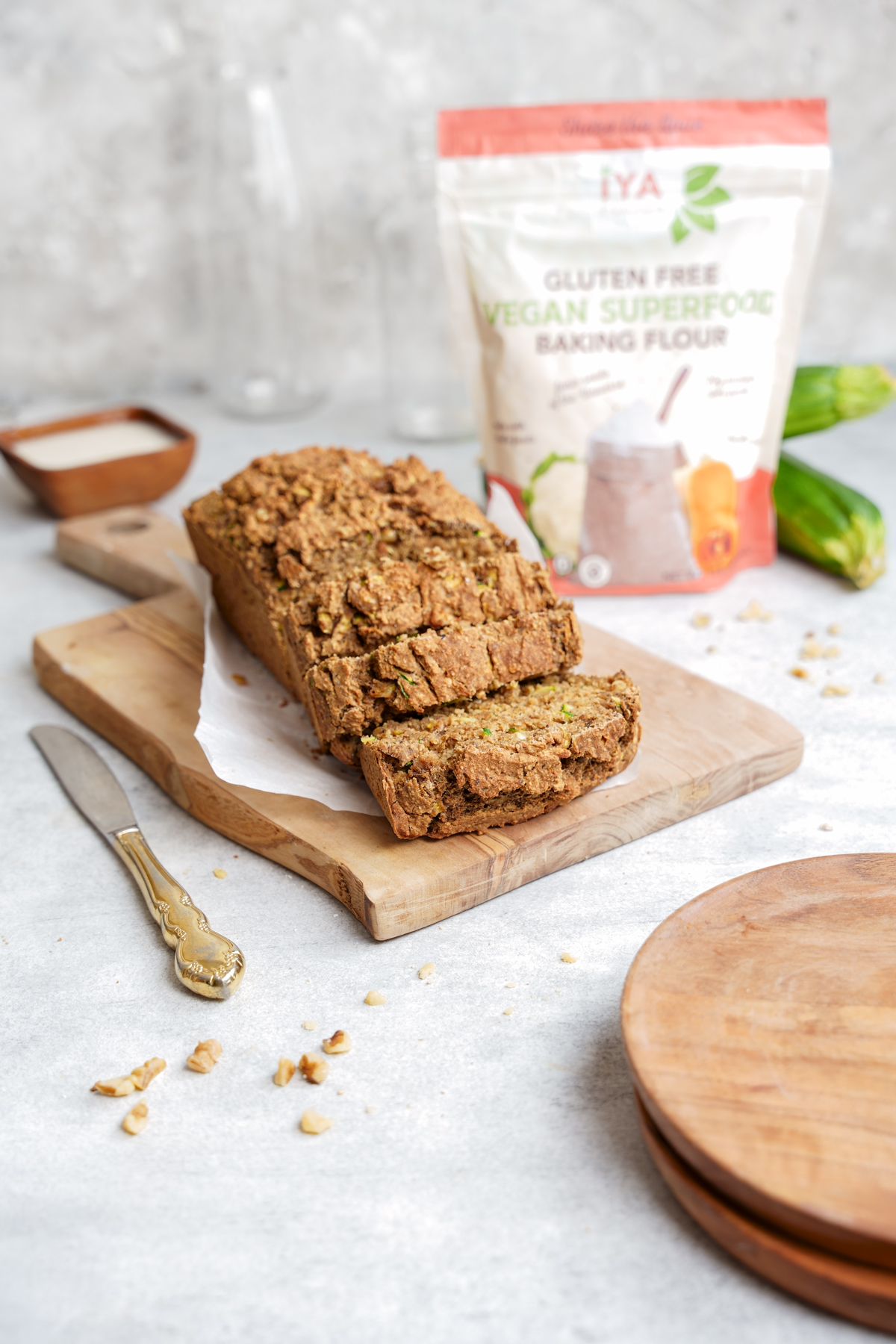 the zucchini loaf with the superfood powder flour