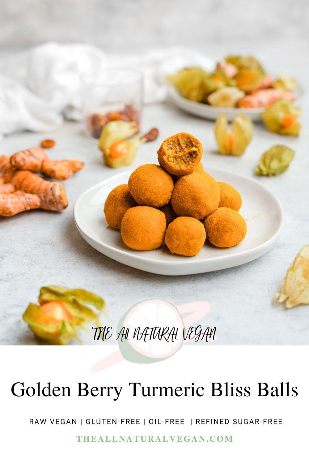 the turmeric ball recipe card stating this recipe is raw vegan, oil-free, gluten-free, and refined sugar-free