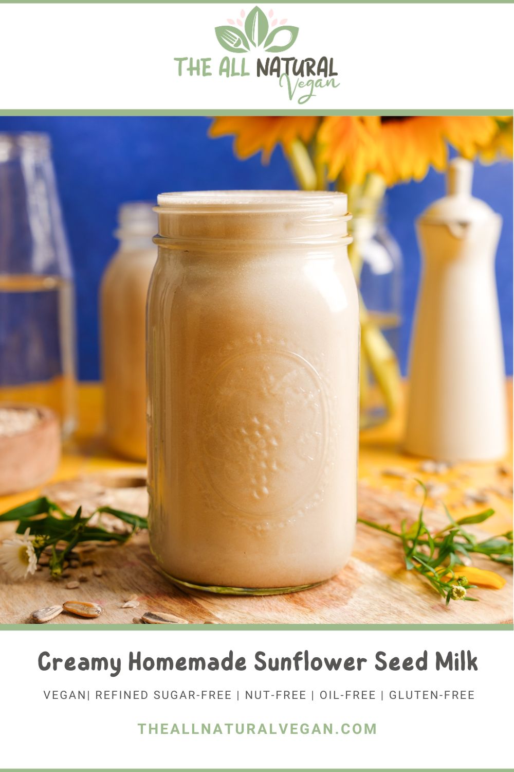 pinterest recipe card stating this recipe is vegan, refined sugar-free, gluten-free, nut-free, and oil-free