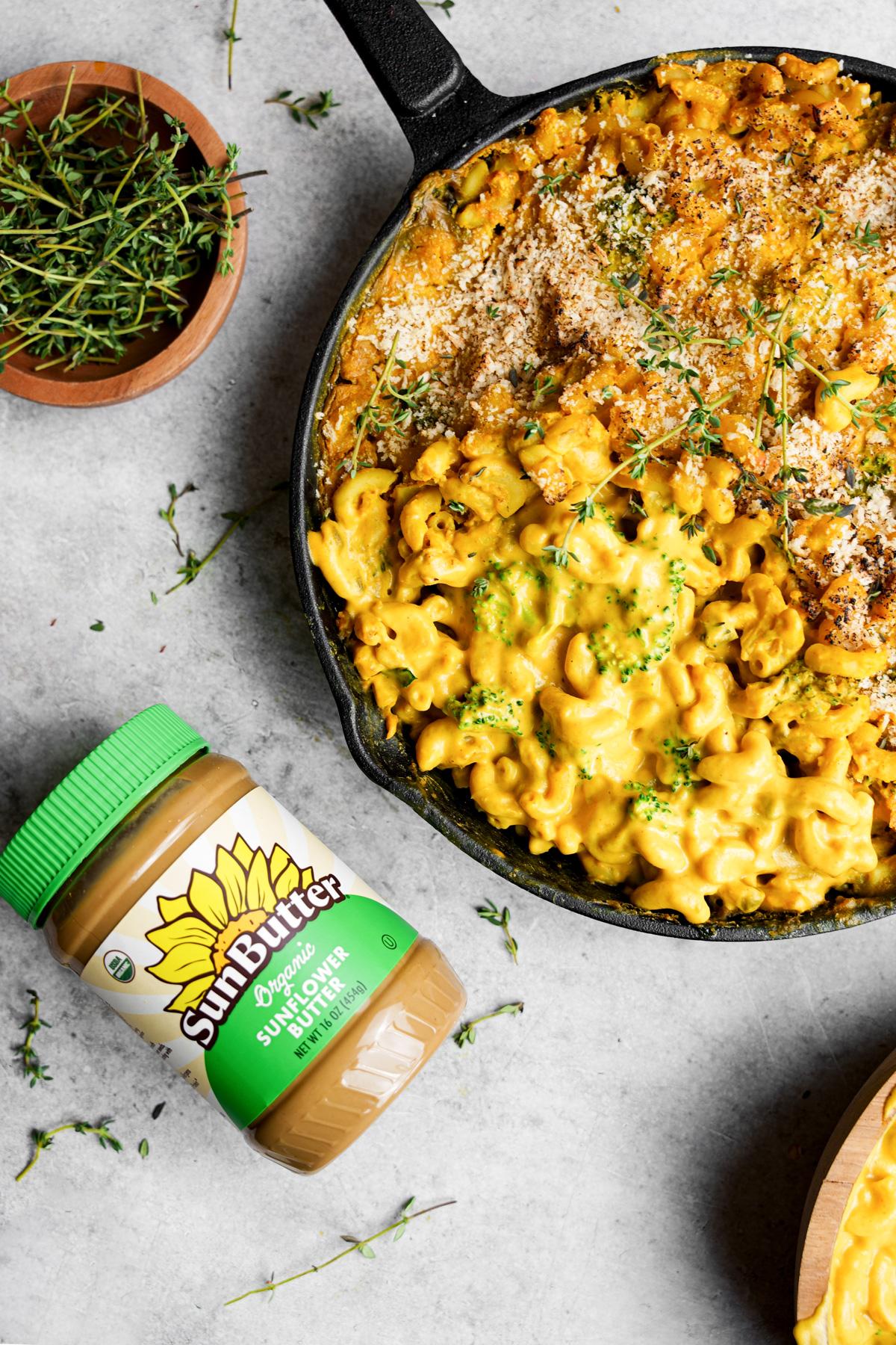 the nut free vegan mac and cheese with the sunflower butter