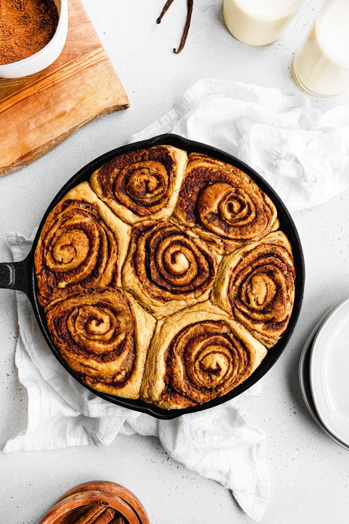 the vegan protein cinnamon rolls fresh out of the oven without the cream cheese glaze