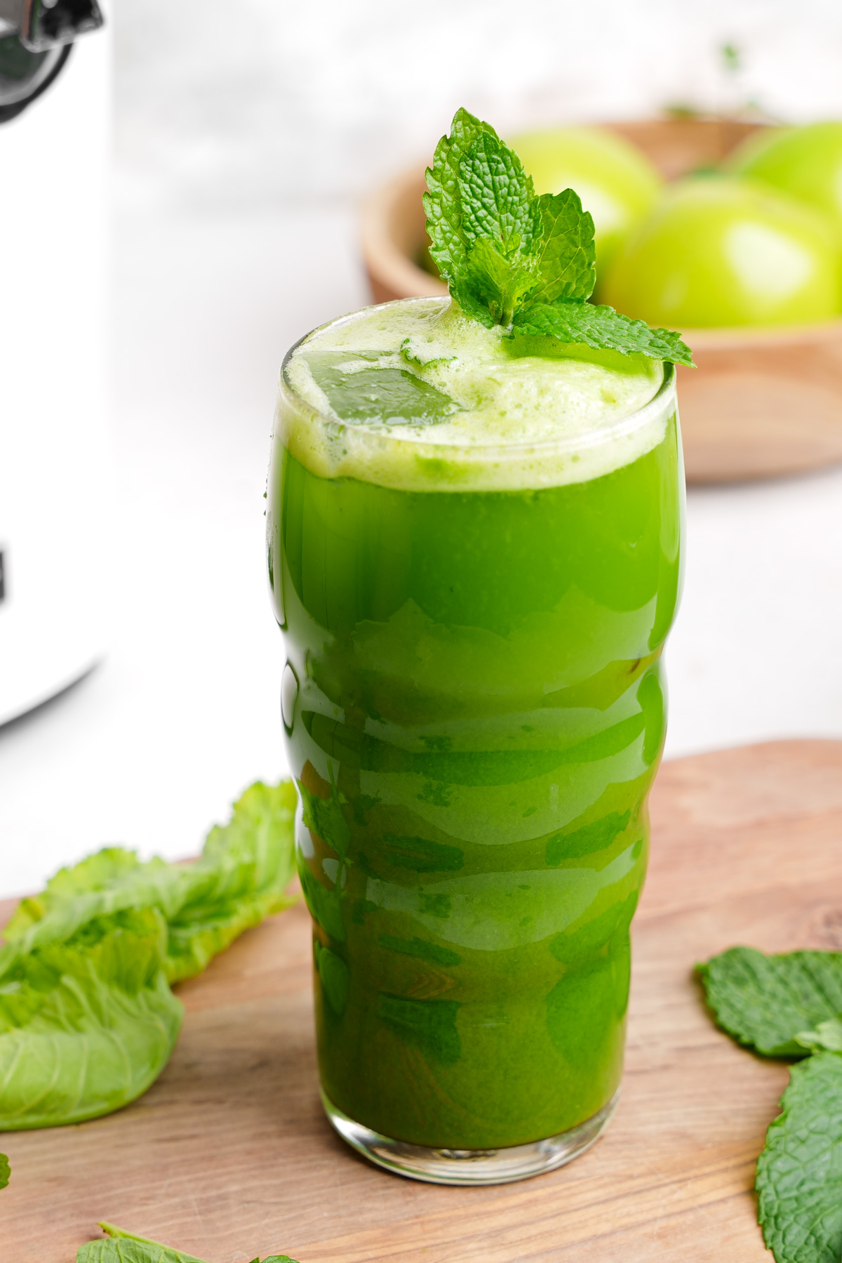 a close up of the collard green juice