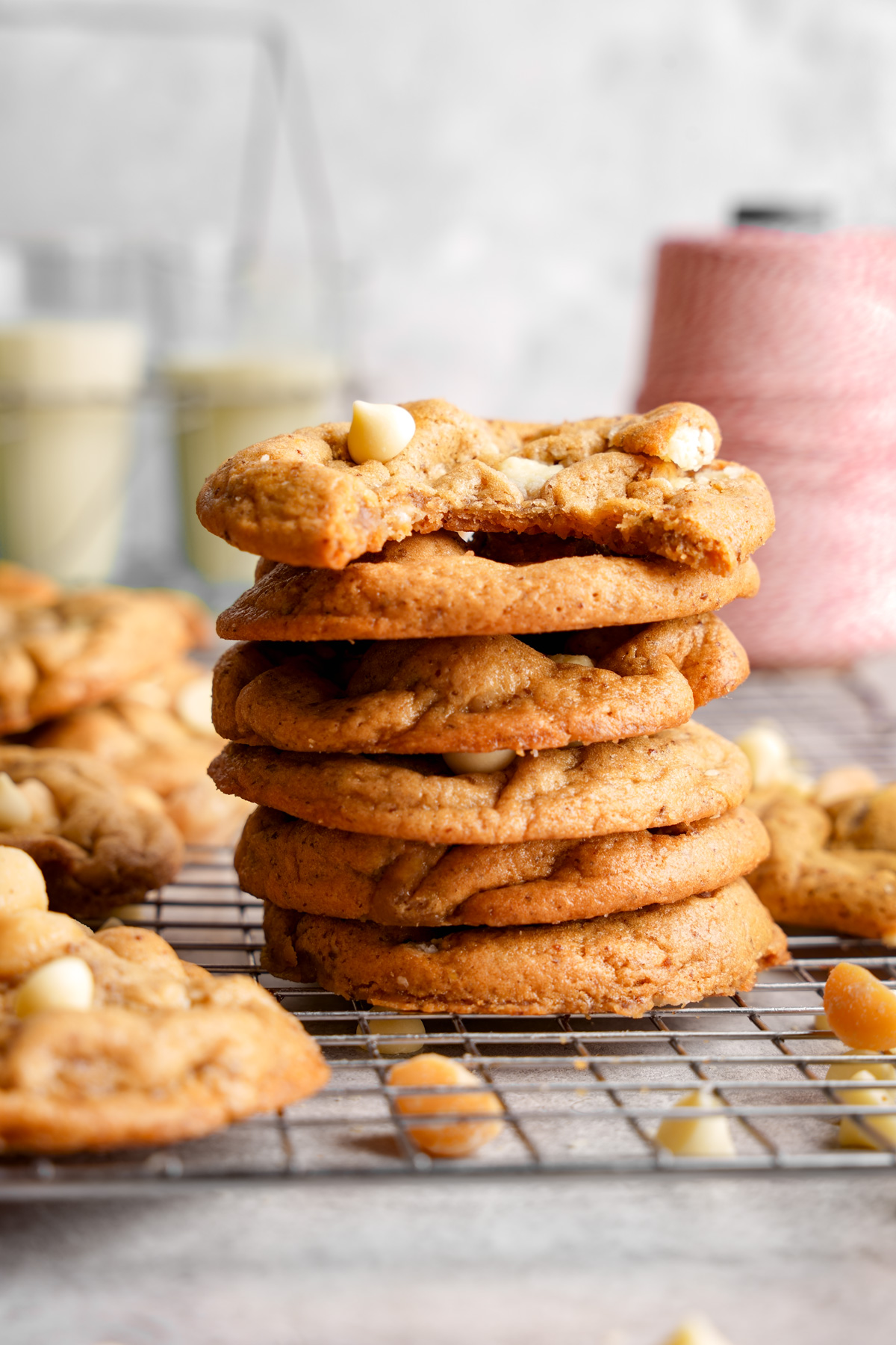 close up of the stack of macadamia nut cookies 