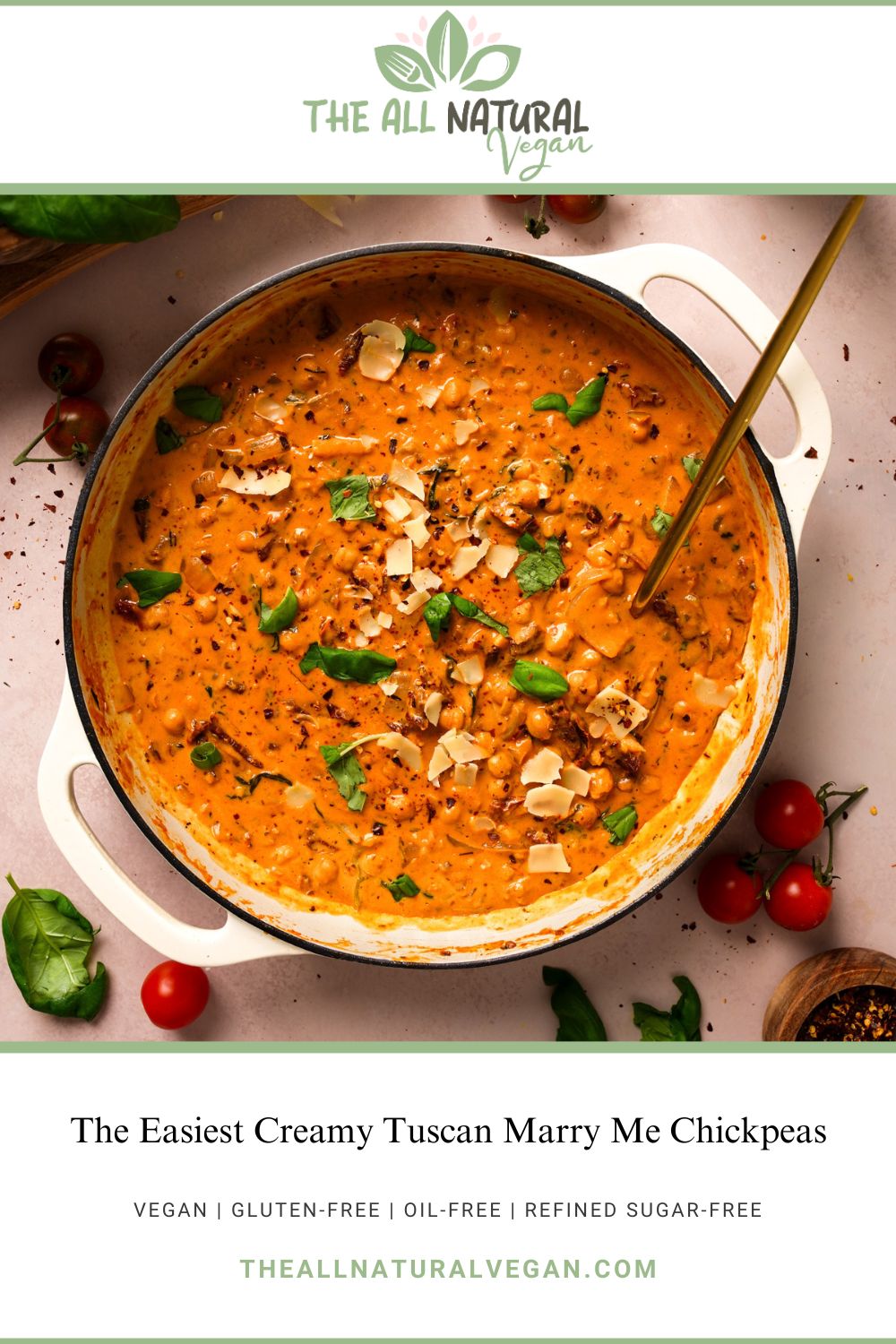 the recipe card stating this recipe is vegan, gluten-free, oil-free, and refined sugar-free