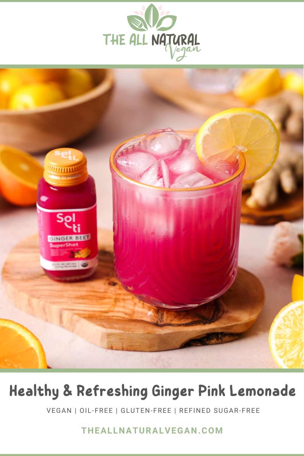 pinterest recipe card stating this recipe is vegan, oil-free, gluten-free, and refined sugar-free