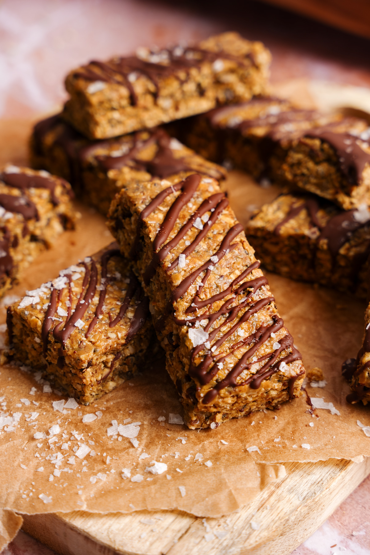 the vegan protein bars leaning against each other