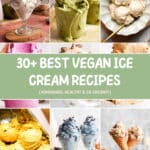 vegan ice cream roundup cover image with a collection of the ice cream recipes featured
